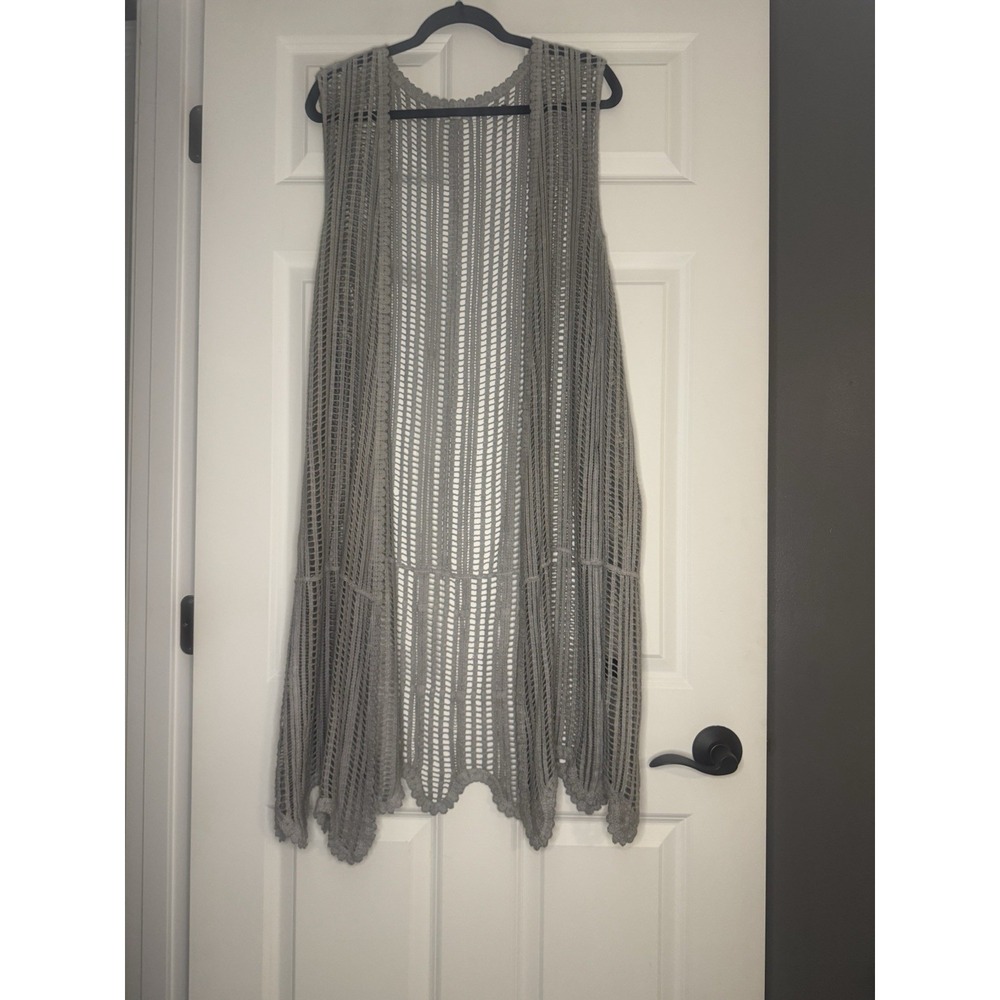 Pol Sleeveless Open Front Duster Vest Gray M/L
